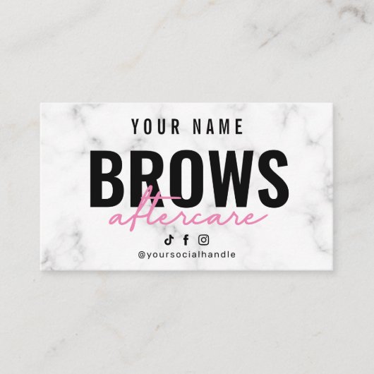 Marmer Pink Brows Aftercare Card Visitekaartje (Voorkant)