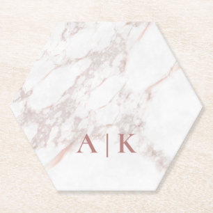 Marmer Pink Monogrammed Paper Hexagon Onderzetters