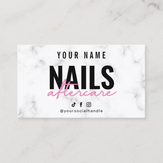 Marmer Pink Nails Aftercare Card Visitekaartje (Voorkant)