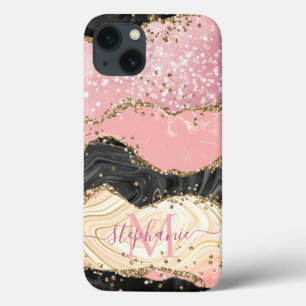 Marmer Pink Sparkle Gold Glitter Agate personalise Case-Mate iPhone Case
