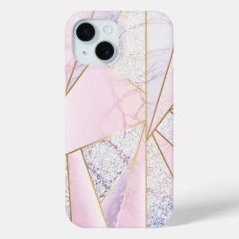 Marmer Quartz Roos gouden glitter als iPhone 15 Case