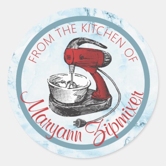 Marmer retro rode stand mixer uit de keuken van ronde sticker (Voorkant)
