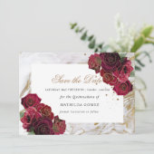 Marmer Rode Rozen Quinceañera sparen de datum Kaart (Staand voorkant)