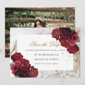 Marmer Rode Rozen Quinceañera sparen de datum Kaart (Voorkant / Achterkant)