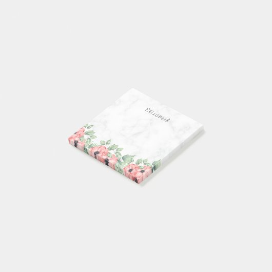 Marmer Rode Waterverf Spring Blooms Floral Post-it® Notes (Schuin)