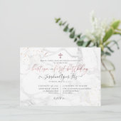 Marmer Roos Gold Cross Baptisme 1e verjaardag Kaart (Staand voorkant)