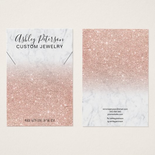 Marmer roos gold glitter chic ketting display visitekaartje (Voorkant /achterkant)