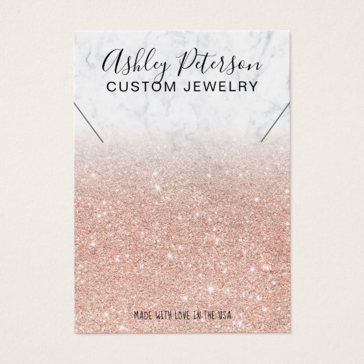 Marmer roos gold glitter chic ketting display visitekaartje (Voorkant)