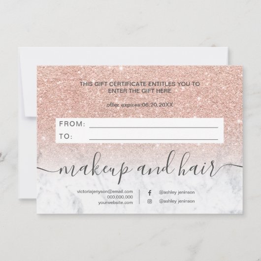 marmer roos gold glitter ombre gift certificate (Achterkant)