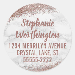 Marmer & Roos Gold Glitter Script Retouradres Ronde Sticker