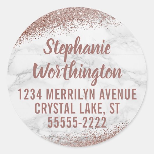 Marmer & Roos Gold Glitter Script Retouradres Ronde Sticker (Voorkant)