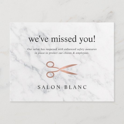 Marmer & Roos Gold | Hair Salon Business Heropenin Briefkaart (Voorkant)