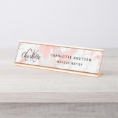 Marmer roos gold monogram modern professioneel bureau naambordje (Voorkant)