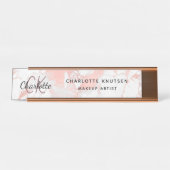 Marmer roos gold monogram modern professioneel bureau naambordje (Voorkant)