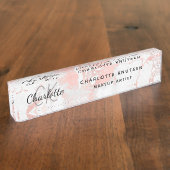 Marmer roos gold monogram modern professioneel naambordje (Zijkant)