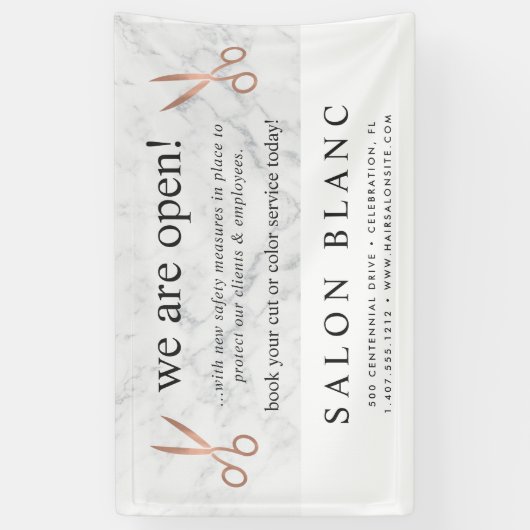 Marmer & Roos Gold Scissors Hair Salon ReOpening Spandoek (Verticaal)