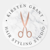 Marmer & Roos Gold Scissors Salon Logo Ronde Sticker (Voorkant)