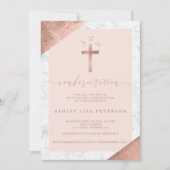 Marmer roos goud dwars roze monogram bevestiging kaart (Voorkant)