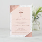 Marmer roos goud dwars roze monogram bevestiging kaart (Staand voorkant)