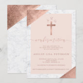 Marmer roos goud dwars roze monogram bevestiging kaart (Voorkant / Achterkant)