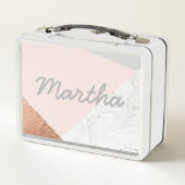 Marmer, roos goud, grijze en zwarte roze lunchbox (Achterkant)