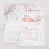 Marmer Roos Goud Keltisch Cross+Confetti Doop Kaart (Voorkant / Achterkant)