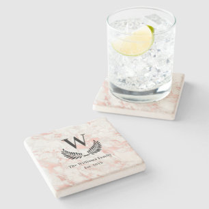 Marmer roos goud roze familie monogram classic stenen onderzetter