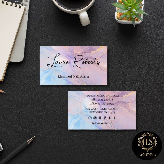 Marmer Roze Blauw & Goud Visitekaartje