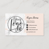 Marmer roze borstelharen make-up foto logo qr code visitekaartje (Voorkant)