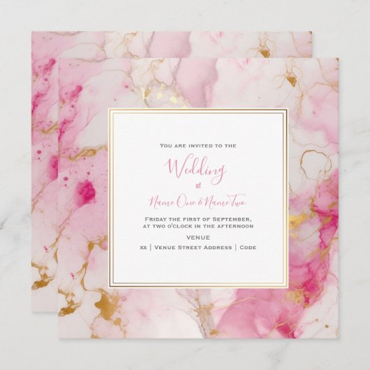 Marmer roze en goudeffect, huwelijksuitnodiging kaart (Voorkant / Achterkant)