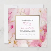 Marmer roze en goudeffect, huwelijksuitnodiging