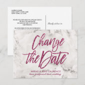 Marmer Roze glitterscript wijzig de datum Aankondigingskaart (Voorkant / Achterkant)