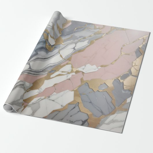 Marmer Roze / goud Cadeaupapier (Uitgerold)