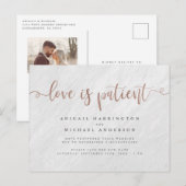 Marmer & Roze Goud Calligrafie Liefde Is Geduldig Uitnodiging Briefkaart (Voorkant / Achterkant)