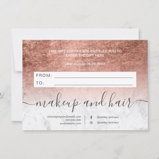 marmer roze goud folie ombre cadeaubon (Achterkant)