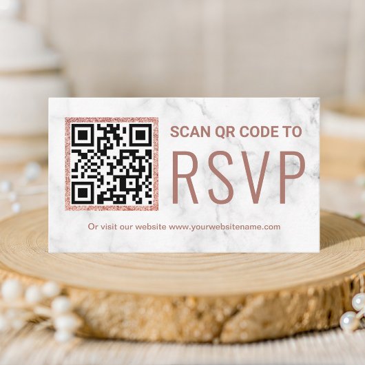 Marmer Roze Goud QR Code RSVP Trouwwebsite Informatiekaartje