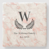 Marmer roze goud roze familie monogram klassiek stenen onderzetter (Voorkant)