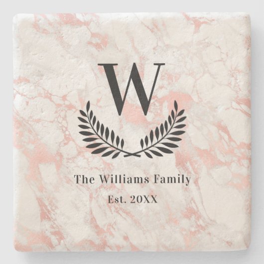 Marmer roze goud roze familie monogram klassiek stenen onderzetter (Voorkant)