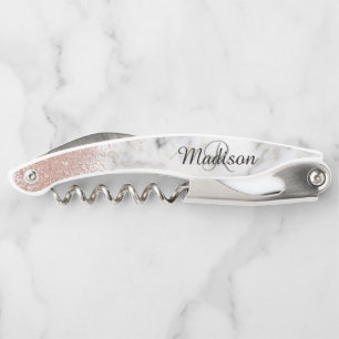 Marmer Roze Goud Stijlvolle Monogram Glitters Kurkentrekker