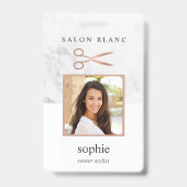 Marmer & Roze Gouden Haarstudio Personeels ID-foto Badge (Voorzijde)