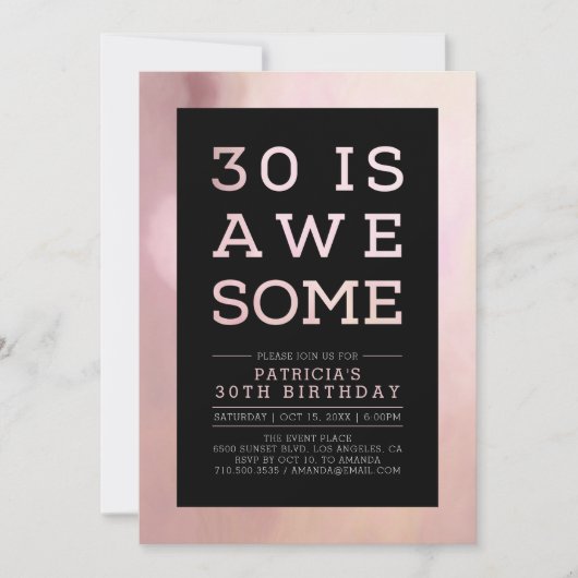 Marmer Roze Moderne Typografie 30e Verjaardagsfees Kaart (Voorkant)
