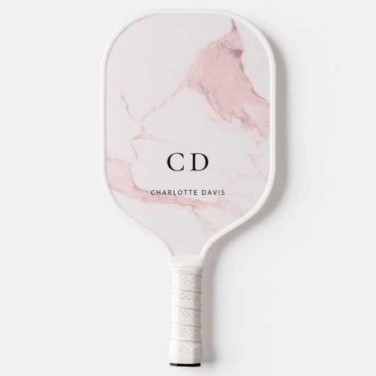 Marmer roze monogram initiaal naam pickleball paddle (Achterkant)