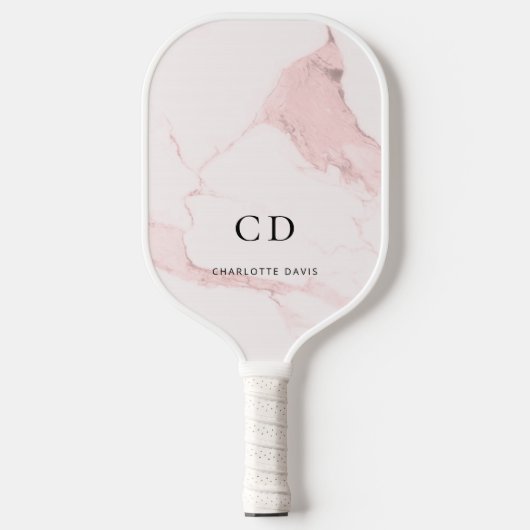 Marmer roze monogram initialen naam pickleball paddle (Voorkant)