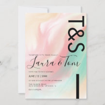 Marmer Roze Teal Perzik Typografie Trouw Uitnodigi