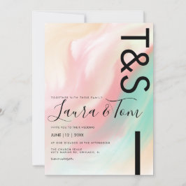 Marmer Roze Teal Perzik Typografie Trouw Uitnodigi Kaart