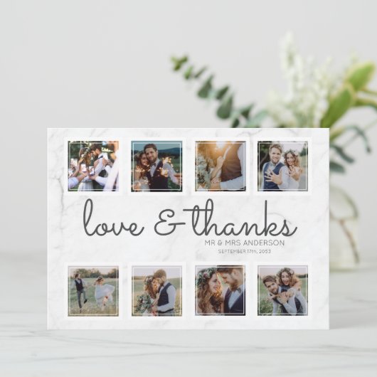 Marmer Script Foto Collage Liefde & Dank Bedankkaart (Staand voorkant)