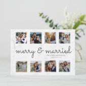 Marmer Script Foto Prettig getrouwd Feestdagenkaart (Staand voorkant)