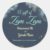 Marmer Stoffig Blauw Islamitisch Huwelijkscadeau v Ronde Sticker (Voorkant)