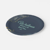 Marmer Stoffig Blauw Walima Islamitische Bruiloft Papieren Bordje (Gekanteld)