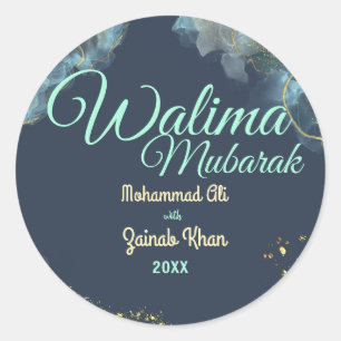 Marmer Stoffig Blauw Walima Islamitische Bruiloft Ronde Sticker